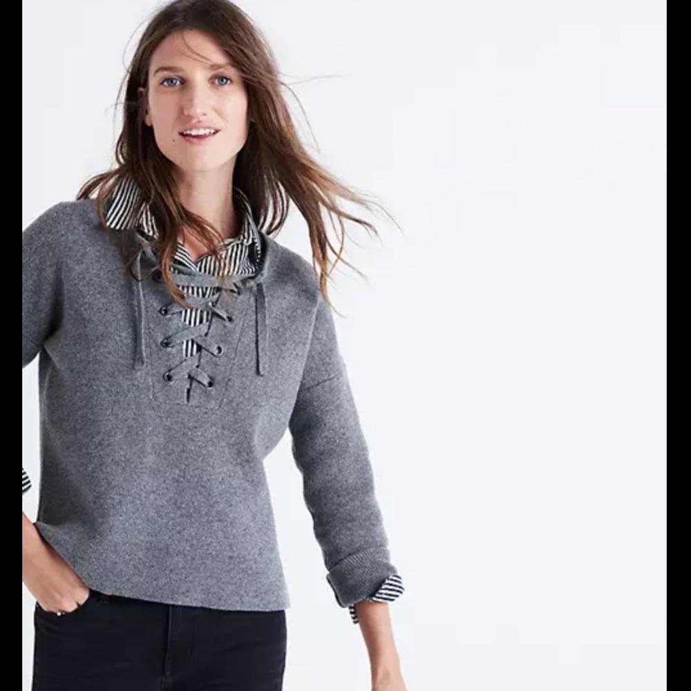 Madewell Lace-Up Merino Wool Sweater